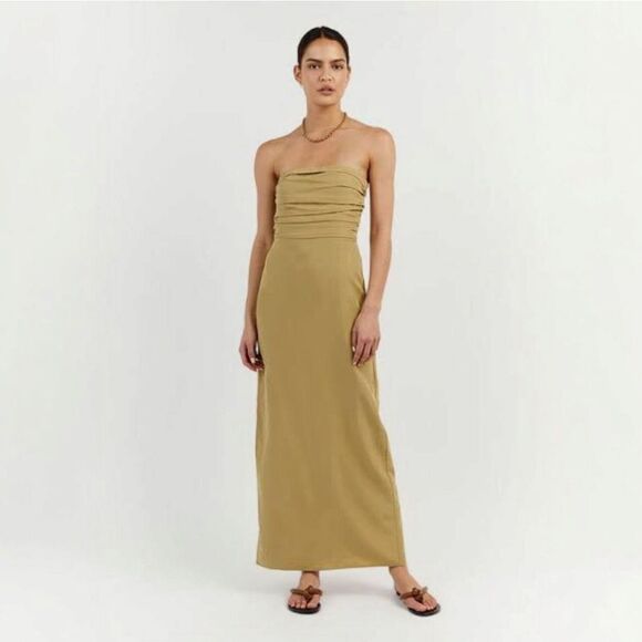 NWOT Dissh Shelby Strapless Ruched Smocked Bust Maxi Dress in Pistachio US 10 - Picture 1 of 11